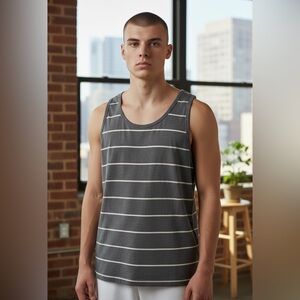Gray Striped Men's Tank Top